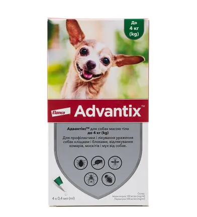 Краплі від бліх і кліщів Bayer Advantix для собак вагою до 4 кг, ціна за 1 піпетку