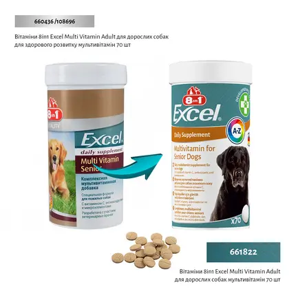 Вітаміни 8in1 Excel Multi Vitamin Senior для собак похилого віку, мультивітамін, 70 шт: додаткове фото 2