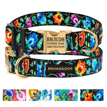 Нашийник для собак Bronzedog Urban Folk нейлоновий з металевою пряжкою золотистого кольору чорний XL: додаткове фото 3