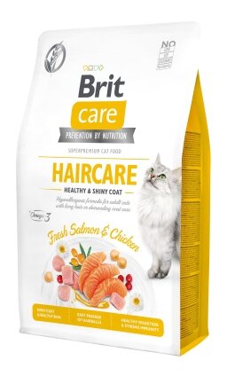 Сухий корм Brit Care Cat GF Haircare Healthy &amp; Shiny Coat для котів, догляд за шкірою і шерстю, лосось та курка, 2 кг