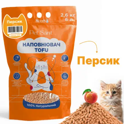 Наповнювач Tofu - персик 2,6 кг, 6 л, л, ПетСаніт (PetSanit), MODES: додаткове фото 2