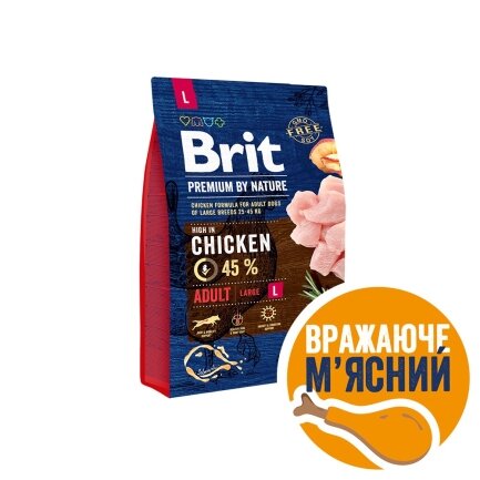 Сухий корм Brit Premium Dog Adult L для дорослих собак великих порід, з куркою, 3 кг