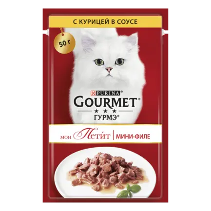 Вологий корм GOURMET Mon Petit для дорослих котів шматочки з куркою в соусі 50 г