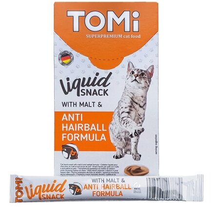 TOMi Liquid Snack Malt &amp; Hairball ТОМІ ВИВЕДЕННЯ ШЕРСТІ з солодом рідкі ласощі для котів 0,015 кг