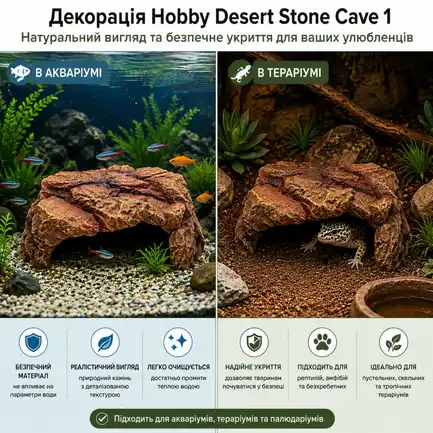 Декорація кам’яне укриття Hobby Desert Stone Cave 1 21×15,5×9,5 см для тераріуму та акваріума (36500): додаткове фото 3