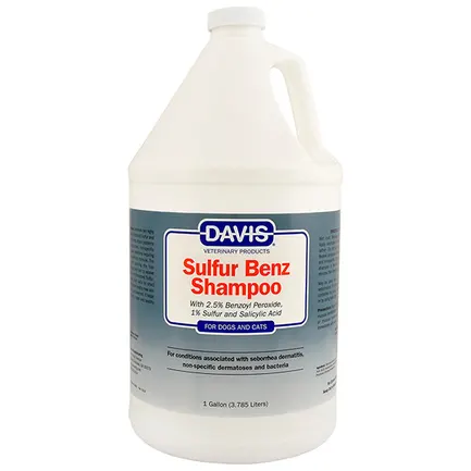 Davis Sulfur Benz Shampoo ДЕВІС СУЛЬФУР БЕНЗ шампунь з 2,5% пероксидом бензоїлу, сіркою, саліциловою кислотою для собак і котів із захворюваннями шкіри 3,8 л
