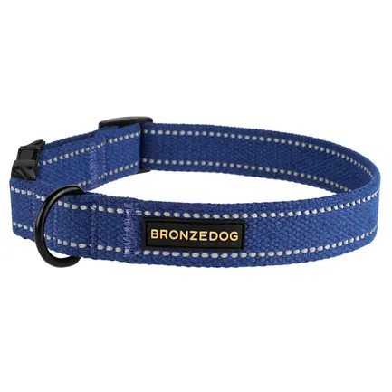 Нашийник для собак Bronzedog Сotton рефлекторний бавовняний брезент c металевою пряжкою синій XL: додаткове фото 2