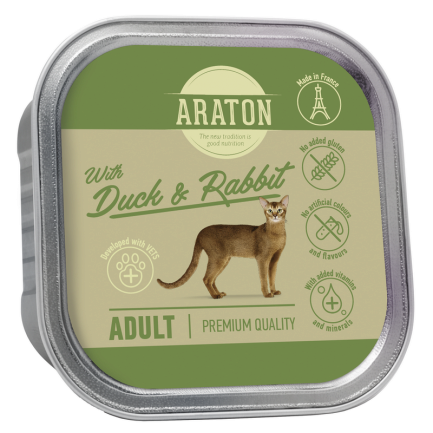 Вологий корм для дорослих котів з качкою і кроликом ARATON Adult cat with with duck and rabbit, 85 г