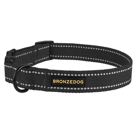 Нашийник для собак Bronzedog Сotton рефлекторний бавовняний брезент з металевою пряжкою графіт S: додаткове фото 2