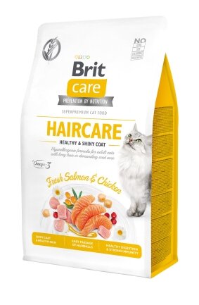 Сухий корм Brit Care Cat GF Haircare Healthy &amp; Shiny Coat для котів, догляд за шкірою і шерстю, лосось та курка, 400 г