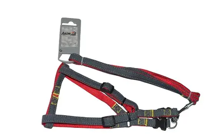 Набір шлея та повідець AnimAll Denim, червоний, 1×120 см/1×28-38 см