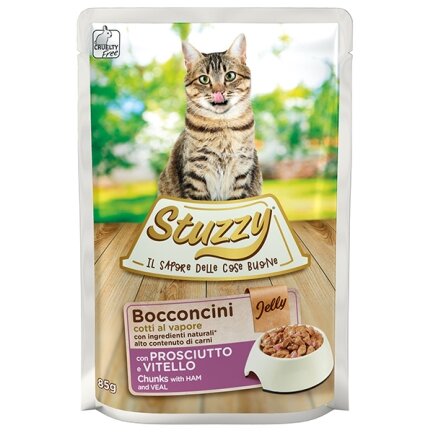 Stuzzy Cat Ham and Veal ШТУЗІ ШИНКА ТЕЛЯТИНА в желе консерви для котів, вологий корм, пауч 85г 0,085 кг