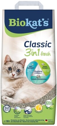 Наповнювач Biokats Classic Fresh 3in1 для котячого туалету, бентонітовий, 10 л