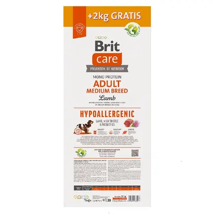 Корм Brit Care Dog Hypoallergenic Adult Medium Breed для собак середніх порід, гіпоалергенний з ягням, 12+2 кг: додаткове фото 3
