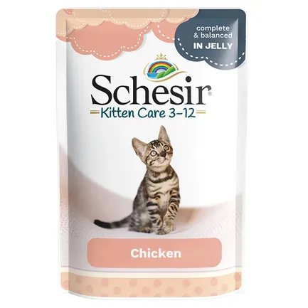 Schesir Kitten Care Chicken ШЕЗІР ФІЛЕ КУРКИ ДЛЯ КОШЕНЯТ натуральні консерви в желе для кошенят, вологий корм, пауч 85г 0,085 кг