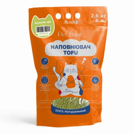 Наповнювач Tofu - зелений чай 2,6 кг, 6 л, л, ПетСаніт (PetSanit), MODES