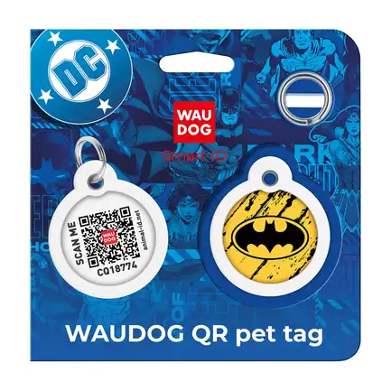 Адресник для собак і котів металевий WAUDOG Smart ID з QR паспортом, малюнок "Бетмен ескіз", коло, Д 30 мм: додаткове фото 5