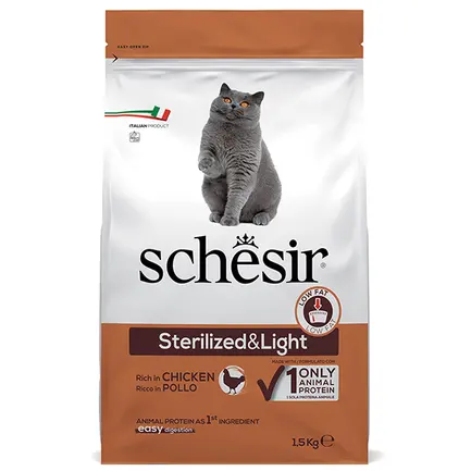 Schesir Cat Sterilized & Light ШЕЗІР СТЕРИЛІЗОВАНІ ЛАЙТ КУРКА сухий монопротеїновий корм для стерилізованих котів, для котів схильних до повноти 1,5 кг