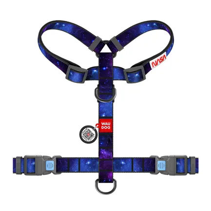Шлея для собак анатомічна H-подібна WAUDOG Nylon з QR-паспортом, малюнок "NASA21", пластиковий фастекс, S, Ш 15 мм, A 30-45 см, B 36-45 см: додаткове фото 2