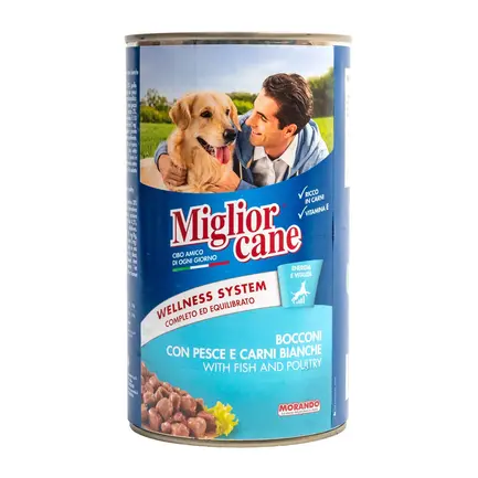 Вологий корм Migliorcane для собак, шматочки з рибою та білим м'ясом, 1250 г