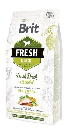 Сухий корм Brit Fresh для дорослих активних собак, з качкою та пшоном, 2,5 кг