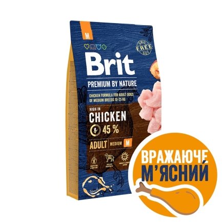 Сухий корм Brit Premium Dog Adult M для дорослих собак середніх порід, з куркою, 8 кг