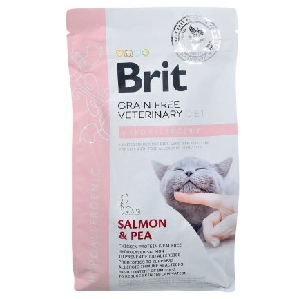 Сухий корм Brit GF VetDiet Cat Hypoallergenic для котів, з харчовою алергією та непереносимістю, з лососем та горохом, 2 кг — Фото 2