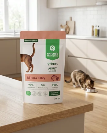 Nature's Protection Prime Sensitive Digestion Adult Cats Salmon and Turkey Вологий корм для котів з чутливим травленням з лососем і індичкою, 300 г: додаткове фото 6