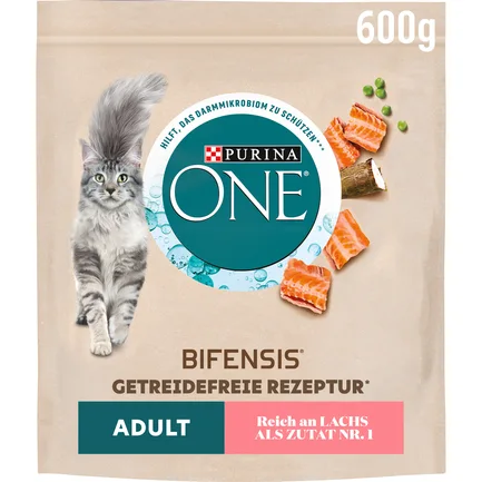 Сухий корм PURINA ONE Grain Free (Грейн Фрі) беззерновий для дорослих котів комплекс Bifensis з лососем 600 г