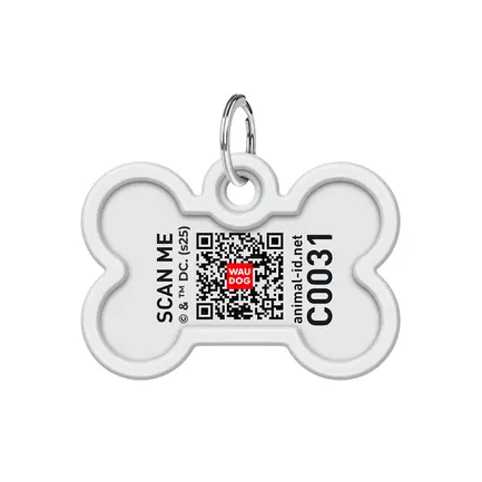 Адресник для собак і котів металевий WAUDOG Smart ID з QR паспортом, малюнок "Флеш лого", кістка, Д 40 мм, Ш 28 мм: додаткове фото 3