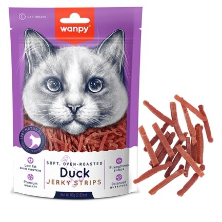 Wanpy Soft Duck Jerky Strips ВАНПІ ФІЛЕ КАЧКИ В’ЯЛЕНЕ СМУЖКИ ласощі для котів 0,08 кг