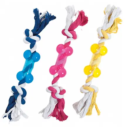 Flamingo Good4Fun Bone With Rope ФЛАМІНГО ГУД ФО ФАН КІСТКА НА МОТУЗЦІ іграшка для собак 9 см