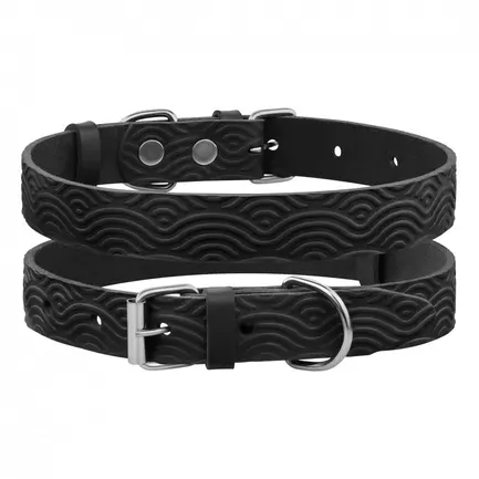 Нашийник для Собак Шкіряний BronzeDog Classic з тисненням Чорний S