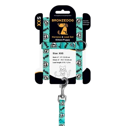 Шлея з повідцем для Котів та Дрібних Собак BronzeDog Urban Черепа Бірюзова 2XS: додаткове фото 2