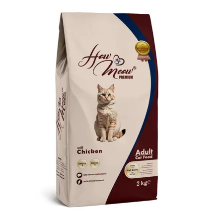 Повнораціонний корм для дорослих котів How Meow Adult Cat з куркою 2кг