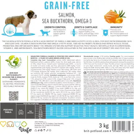 Сухий корм Brit Care Dog Grain-free Junior Large Breed для молодих собак великих порід, беззерновий з лососем, 12 кг: додаткове фото 7
