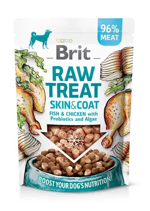 Ласощі для собак Brit Raw Treat freeze-dried Skin and Coat для шкіри та шерсті, риба і курка, 40 г