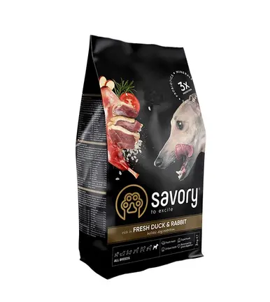 Сухий корм Savory для собак усіх порід, зі свіжою качкою й кроликом, 3 кг