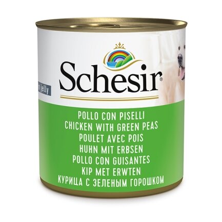 Schesir Chicken With Green Peas ШЕЗІР КУРКА З ЗЕЛЕНИМ ГОРОШКОМ в желе натуральні консерви для собак, вологий корм, банка 285г 0,285 кг