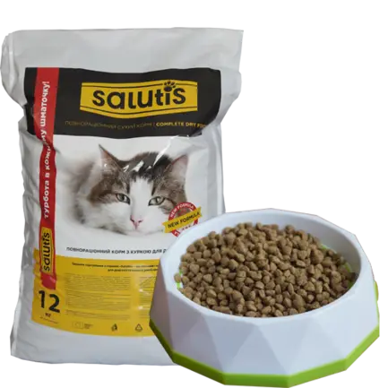 SALUTIS. Повнораціонний корм для дорослих котів з куркою, 12 кг