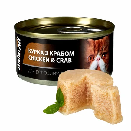 АнімАлл Вологий корм для котів Курка з Крабом, 85 г.