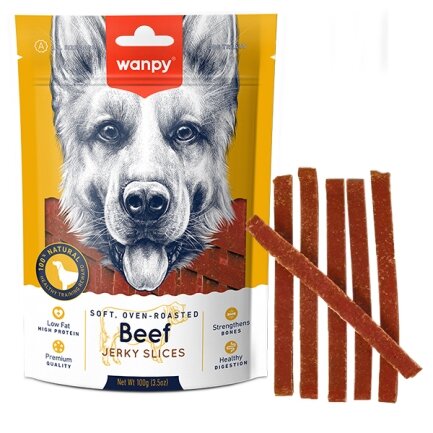 Wanpy Soft Beef Jerky Slices ВАНПІ В’ЯЛЕНА ЯЛОВИЧИНА З КАЧКОЮ СЛАЙСИ лакомство для собак 0,1 кг