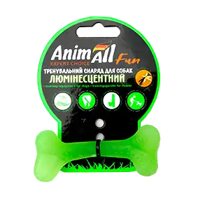 Іграшка AnimAll Fun кістка для собак, люмінесцентна, 8 см, зелена