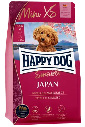 Сухий корм Happy Dog Sensible Mini XS Japan для дорослих собак дрібних та дуже дрібних порід (вагою до 5 кг) з куркою, фореллю та водоростями, 300 г