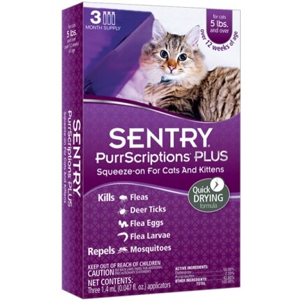 Sentry PurrScriptions Plus СЕНТРІ ПУРРСКРИПШНС ПЛЮС краплі від бліх і кліщів для котів вагою від 2.2кг від 2,2 кг, 1,4 мл, 3 шт/уп (ціна за піпетку)