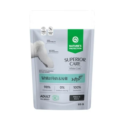 Nature's Protection Superior Care White Dogs Grain Free Adult All White Fish and Krill Вологий корм для собак з білим забарвленням з білою рибою і крилем, 85 г