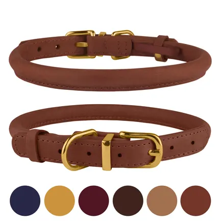 Нашийник для собак круглий шкіряний BronzeDog Crazy Коньячний XL: додаткове фото 5