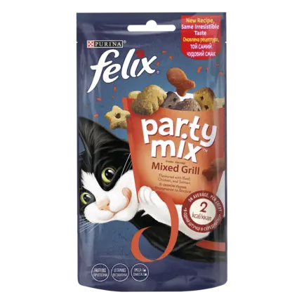 Ласощі FELIX Party Mix Гриль Мікс для дорослих котів зі смаком курки, яловичини та лосося 60 г