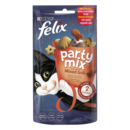 Ласощі FELIX Party Mix Гриль Мікс для дорослих котів зі смаком курки, яловичини та лосося 60 г