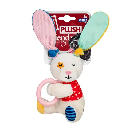 Іграшка для собак Зайчик з кільцем та пищалкою GiGwi Plush Friendz, текстиль, термопластична гума, 16 см: додаткове фото 2